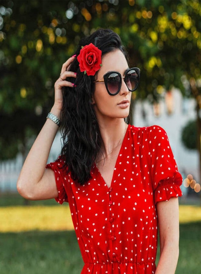 Dizila 12 Pack Flamenco Dancer Mexican Red Rose Flower Brooches Pins Alligator Hair Clips Barrettes Prom Party Wedding Bridal Hair Accessories Headpieces for Women Girls - Image 4